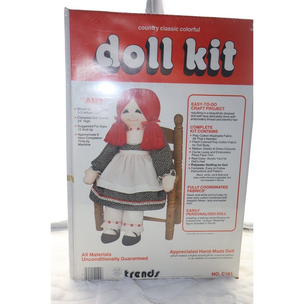 Vintage Trends Amy Doll Kit No. C101 24 Inch Country Rag Doll Craft Kit New